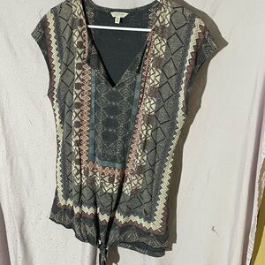 Lucky Brand Black and Brown Patterned Blouse